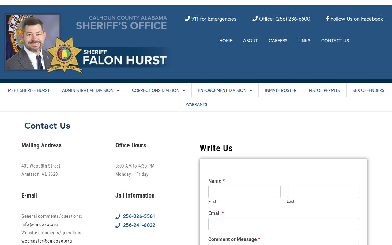 Calhoun County Jail release records sheriff contact page