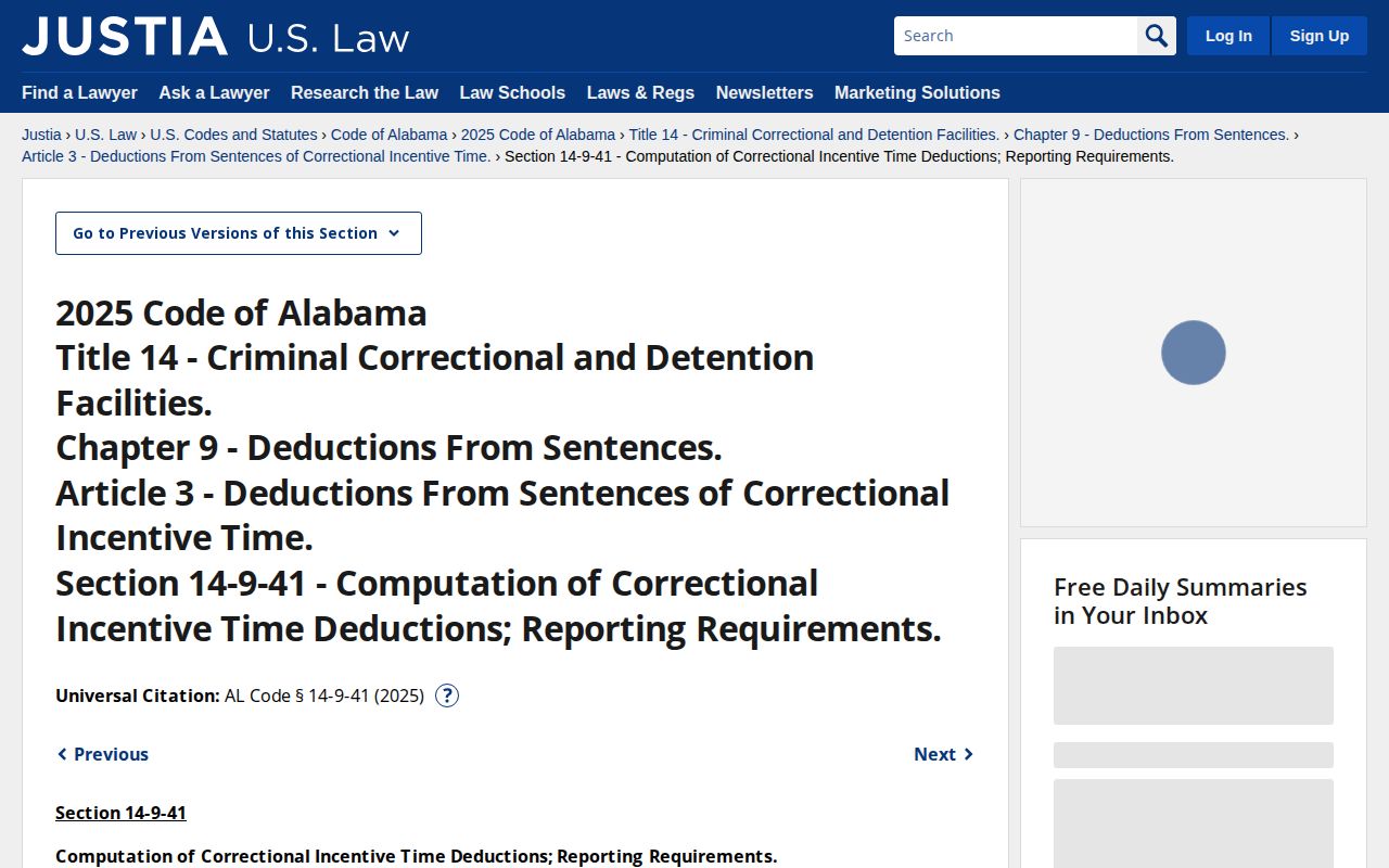 Alabama Correctional Incentive Time statute used in release-date calculations